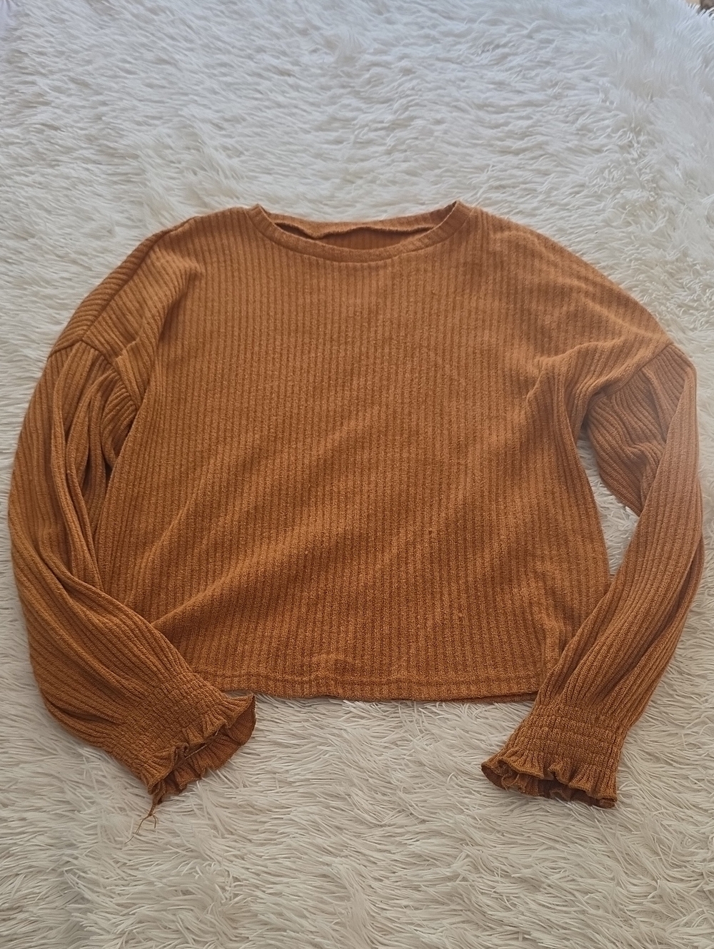 SHEIN Ribbed Long-Sleeve Top in Burnt Orange